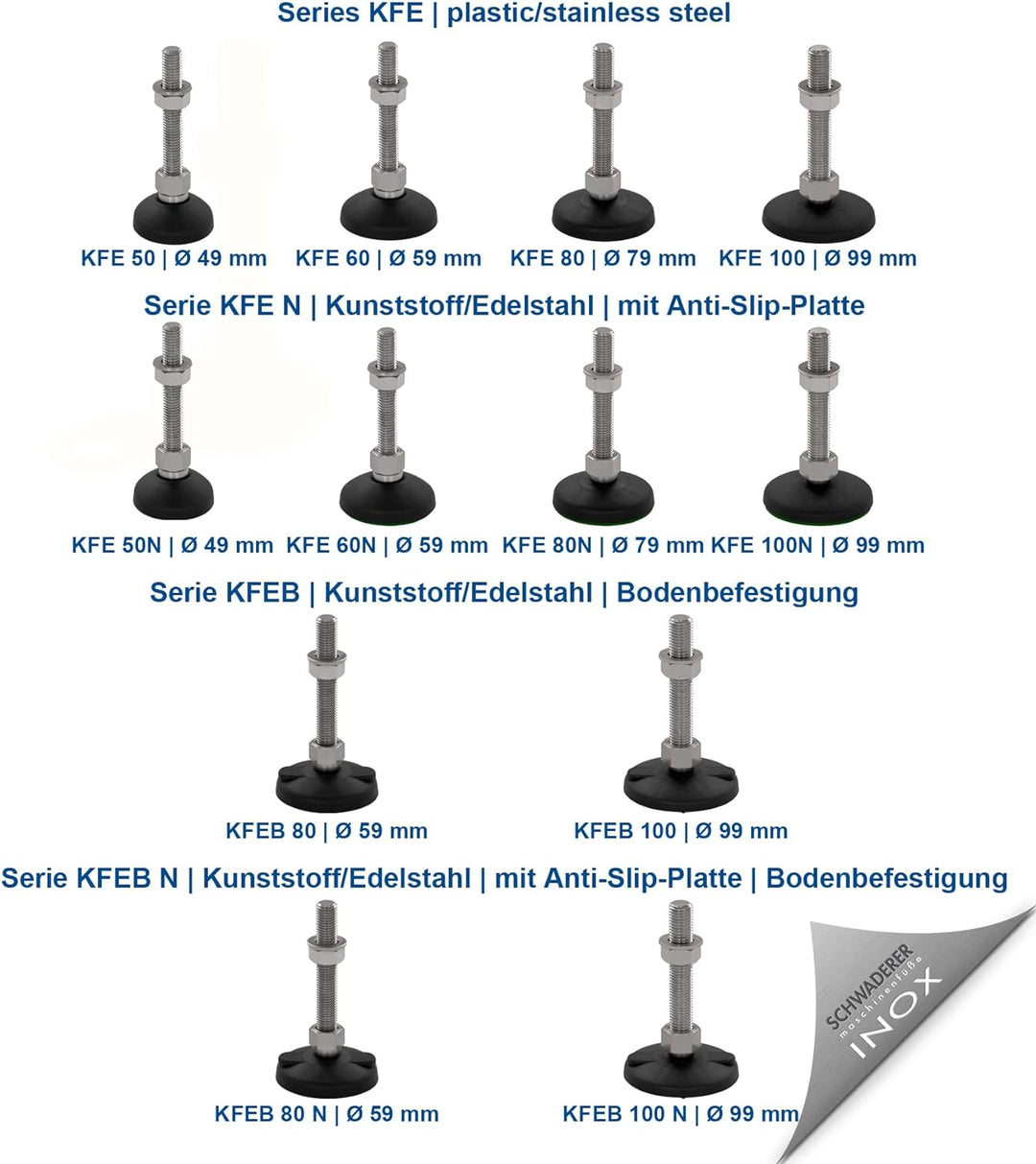 Schwaderer Maschinenfüsse/Stellfüsse/Nivelllierfüsse/Gelenkfüsse, höhenverstellbar KFE 60 (M10x150),