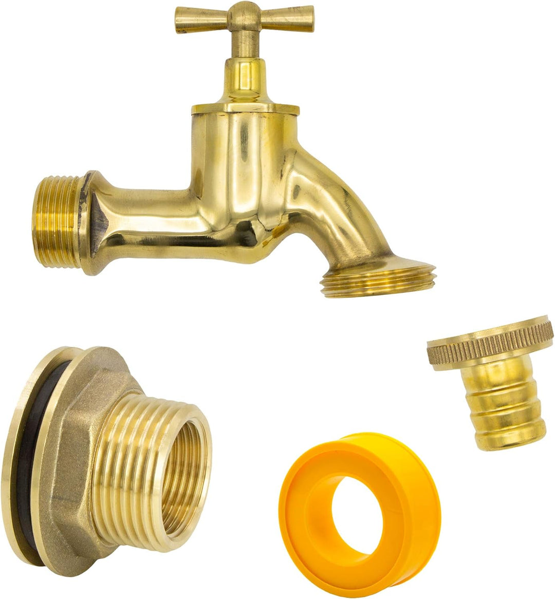 VARIOSAN Regentonnendurchführung + Auslaufventil Set 14948, 3/4", Messing, poliert 3/4" + Auslaufhah