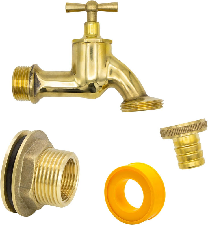 VARIOSAN Regentonnendurchführung + Auslaufventil Set 14948, 3/4", Messing, poliert 3/4" + Auslaufhah