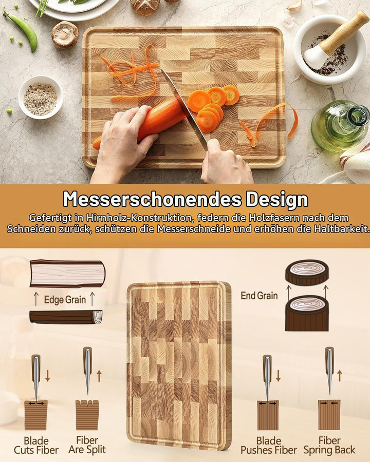 XINZUO Eschenholz Hirnholz-Schneidebrett(35x25x2,55cm), Holzbrett Küche Hackbretter Aufschnittbrett