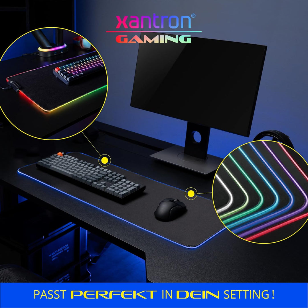 Xantron® Grosses Gaming Mauspad RGB 800x300 XXL mit perfektem Glide [rutschfest, Wasserabweisend] Mo