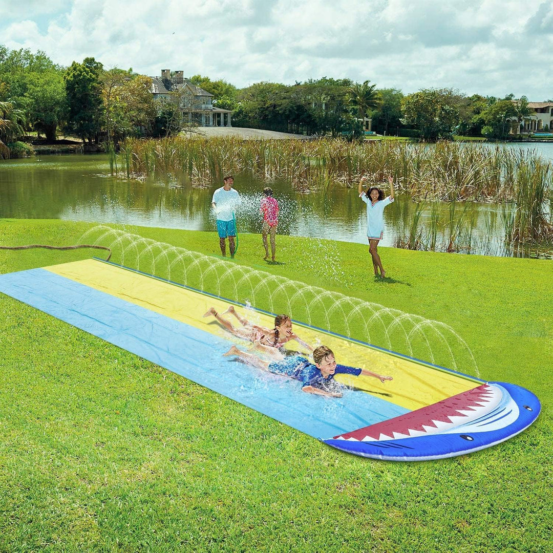 Wasserrutsche Garten für Kinder, 15.7ft/480cm Wasserrutschbahn mit 2 Bodyboards, Doppelte Rutschbahn