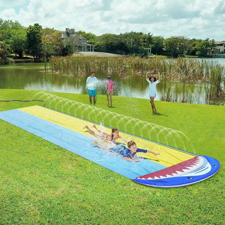 Wasserrutsche Garten für Kinder, 15.7ft/480cm Wasserrutschbahn mit 2 Bodyboards, Doppelte Rutschbahn