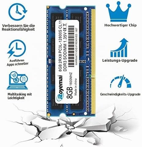 DDR3 1600 PC3-12800S 16GB Kit (2X8 GB) RAM 8GB 2Rx8 204-pin Dimm CL11 1,35V Lapktop Arbeitsspeicher