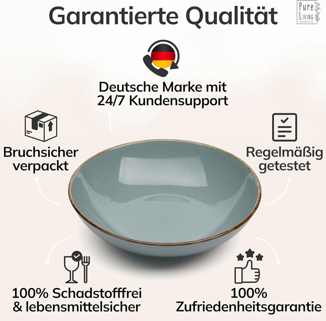 Steingut Suppenteller 6 Pers. Rustic Hochwertiges Landhausstil TEST SEHR GUT Tiefe Teller Set - Krat