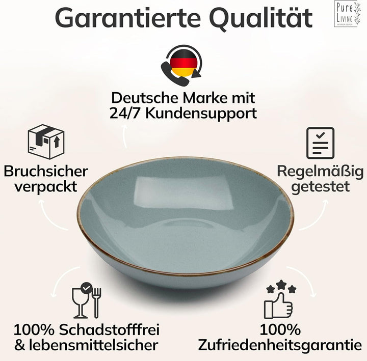 Steingut Suppenteller 6 Pers. Rustic Hochwertiges Landhausstil TEST SEHR GUT Tiefe Teller Set - Krat