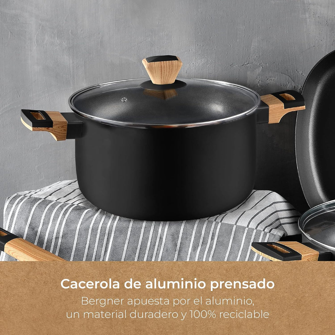 BERGNER Earth Black - 24 cm Küchentuch - Hergestellt in gepresstem Aluminium mit ergonomischen Holzg