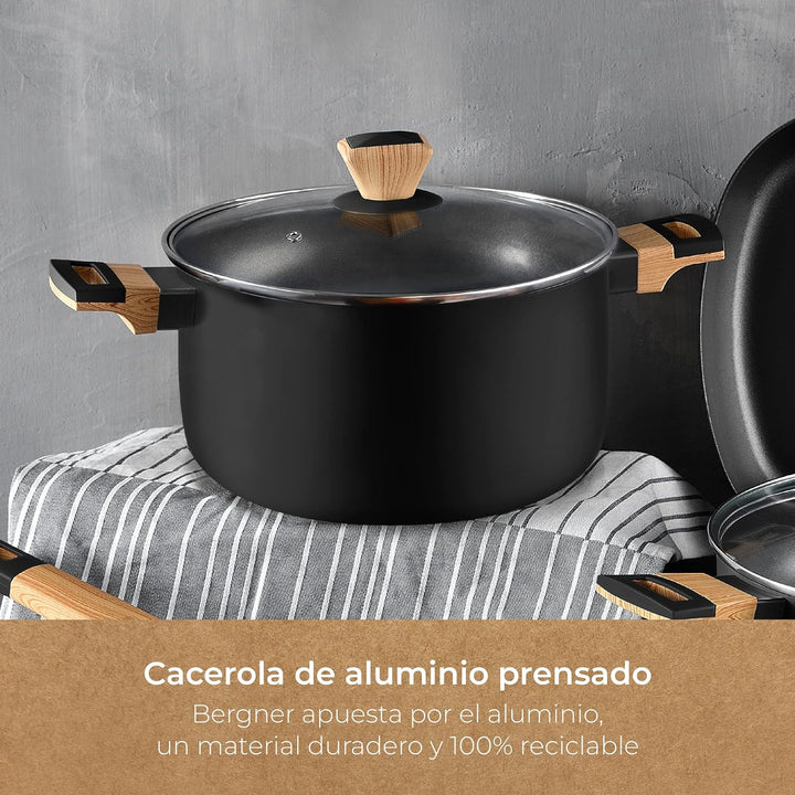 BERGNER Earth Black - 24 cm Küchentuch - Hergestellt in gepresstem Aluminium mit ergonomischen Holzg