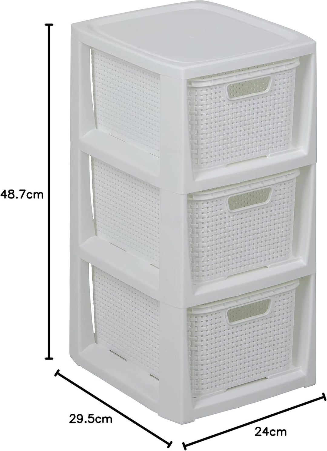BranQ - Home essential Regal in Rattan Design, BPA-freie Kunststoff PP, Weiss, 29,5x24x48,7 cm, 3 Kö