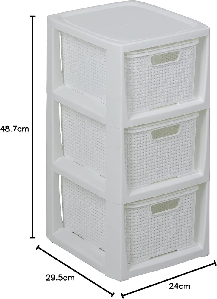 BranQ - Home essential Regal in Rattan Design, BPA-freie Kunststoff PP, Weiss, 29,5x24x48,7 cm, 3 Kö