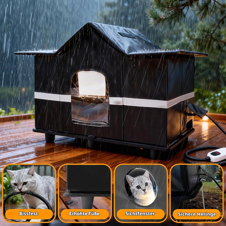 Homegroove Beheiztes Katzenhaus Outdoor - Winterfests Isoliertes Katzenhaus für Draussen mit Heizpad