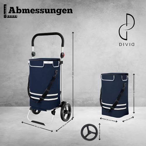 DIVID® Einkaufstrolley mit integrierter Sackkarre, 56LFassungsvermögen bis zu 50Kg belastbar,Klappba