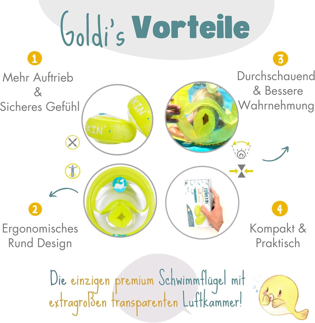 EDWEKIN® Premium Schwimmflügel für Kinder (1–6 Jahre) | TÜV geprüft, extragrosse Luftkammern | Perfe