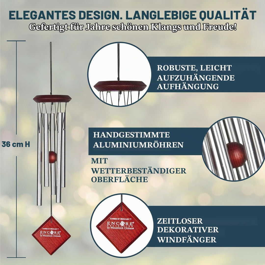 Woodstock Encore Collection Windspiel Chimes of Mercury, silber Silber / Schwarz 35,6 cm, Silber / S