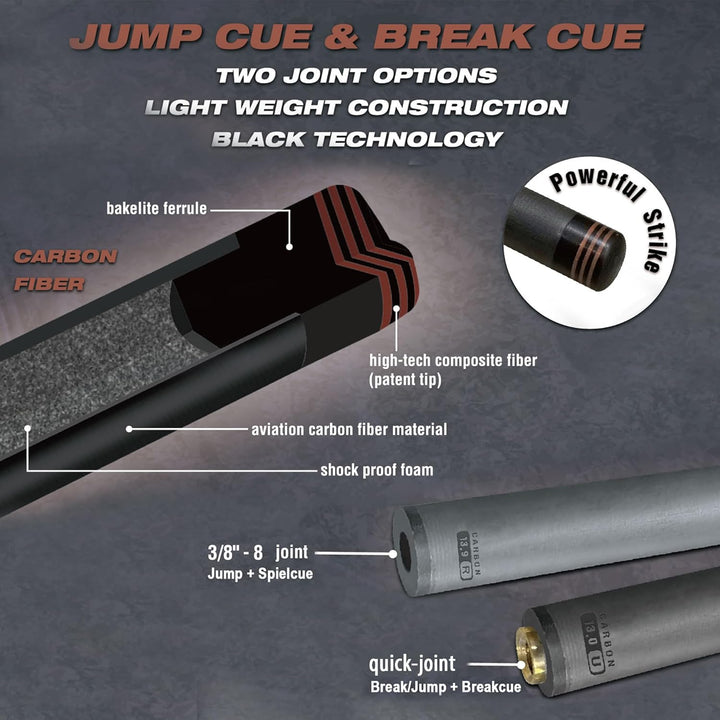 Robertson Carbon Break & Jump Queue HiPower, Profi Anstoss Cue 2-TLG. sowie Break + Jump 3-TLG für m