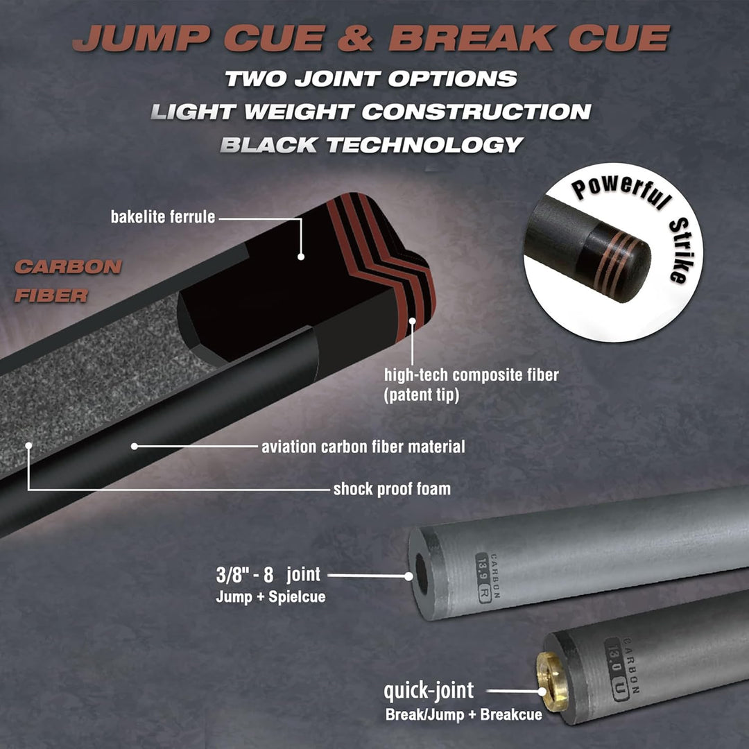 Robertson Carbon Break & Jump Queue HiPower, Profi Anstoss Cue 2-TLG. sowie Break + Jump 3-TLG für m