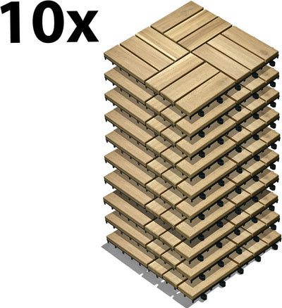 Gartenfreude Holz-Fliesen, Bodenfliesen, 10 Stück (0,9 m²), Akazienholz, 30 x 30 cm, wetterfest, lei