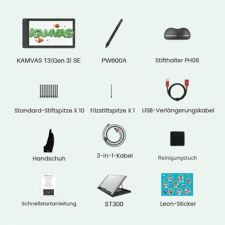 HUION Kamvas 13 Gen 3 SE Grafiktablett mit Display, 13,3" volllaminiertes Grafiktablett, Zeichentabl
