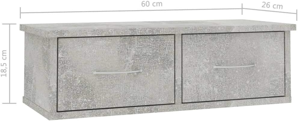 Tidyard Wandschrank Hängeschrank Wandregal mit Schublade Wandschublade Holzwerkstoff Betongrau 60x26