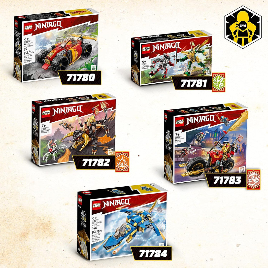LEGO 71784 NINJAGO Jays Donner-Jet EVO, Aufrüstbares Ninja Spielzeug-Flugzeug mit Jay Minifigur, Ges