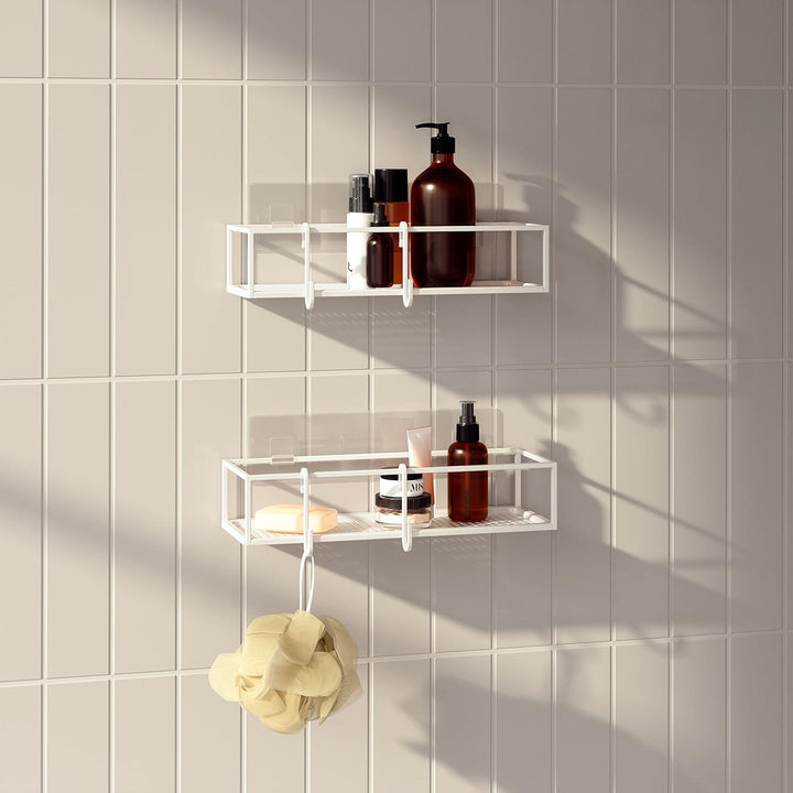 Umbra Cubiko Duschablage, Duschregale ohne Bohren mit Haken, Weiss, 2er-Set Weiss Duschkorb, Weiss D