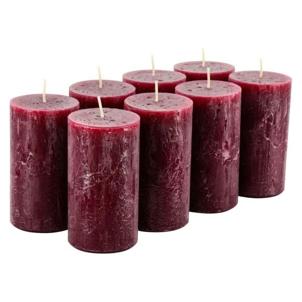 Rustikale Stumpenkerzen – 8 Stück - Wachskerzen/Rustickerzen/Adventskerzen Weihnachten (Altrot, Stan
