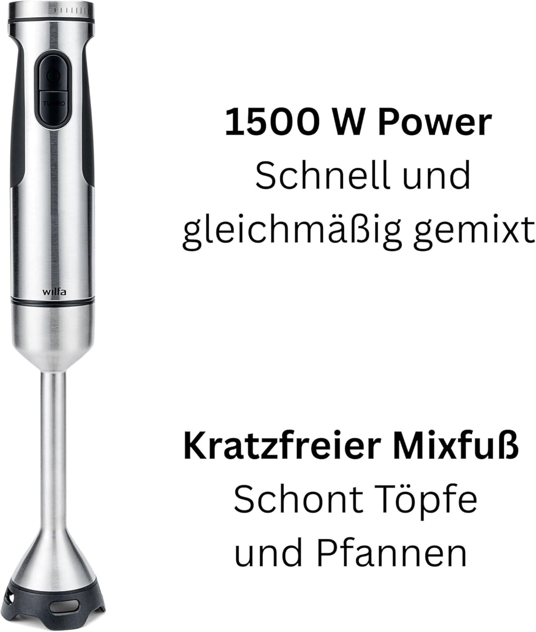 Wilfa FUSION 1500 Stabmixer - 3in1 Mixer, Schneebesen und Zerkleinerer - Zerkratzt keine Töpfe, Pfan