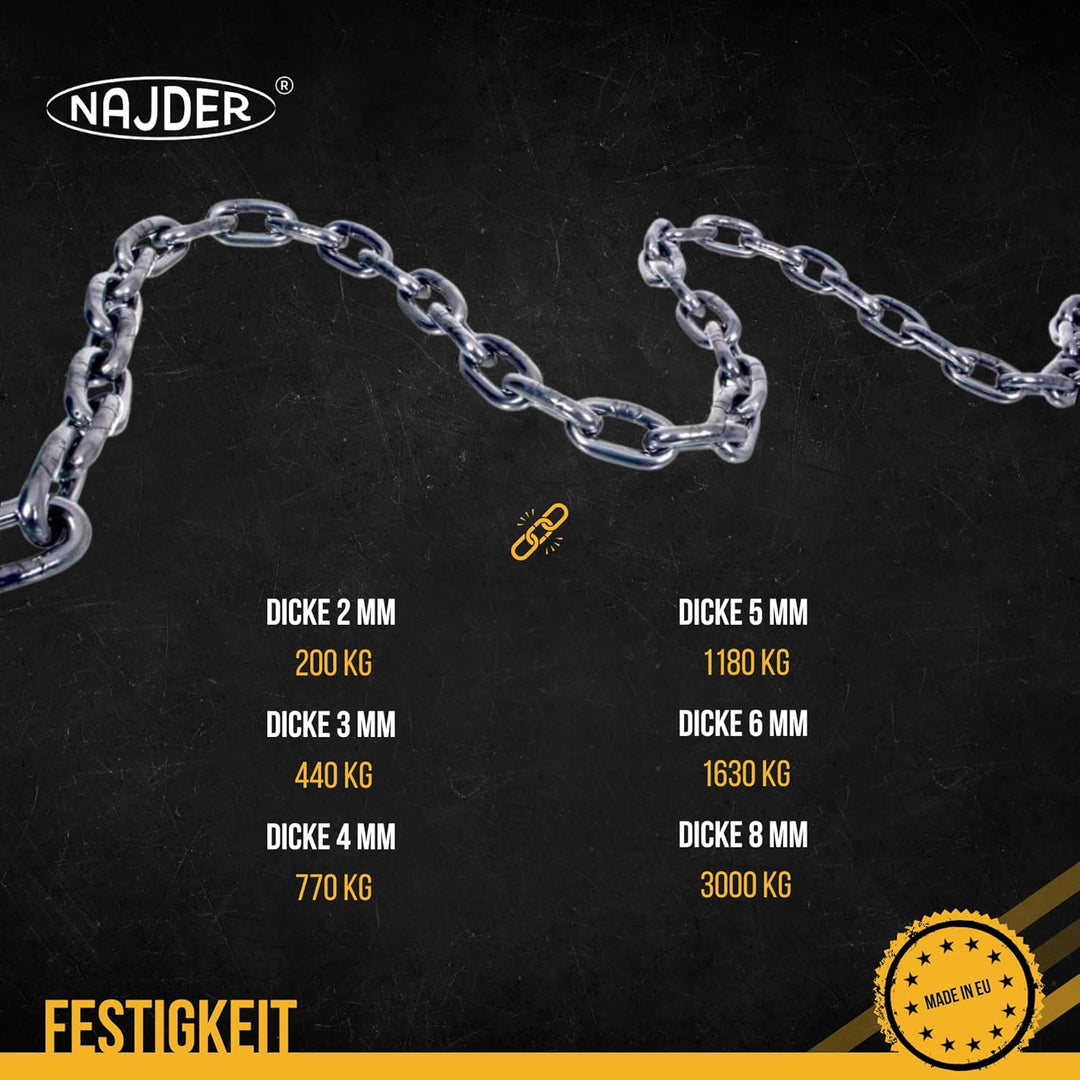 NAJDER Edelstahlkette 15m, Edelstahl Ketten, Sicherungskette, Kette Hängesessel, Absperrketten, Max