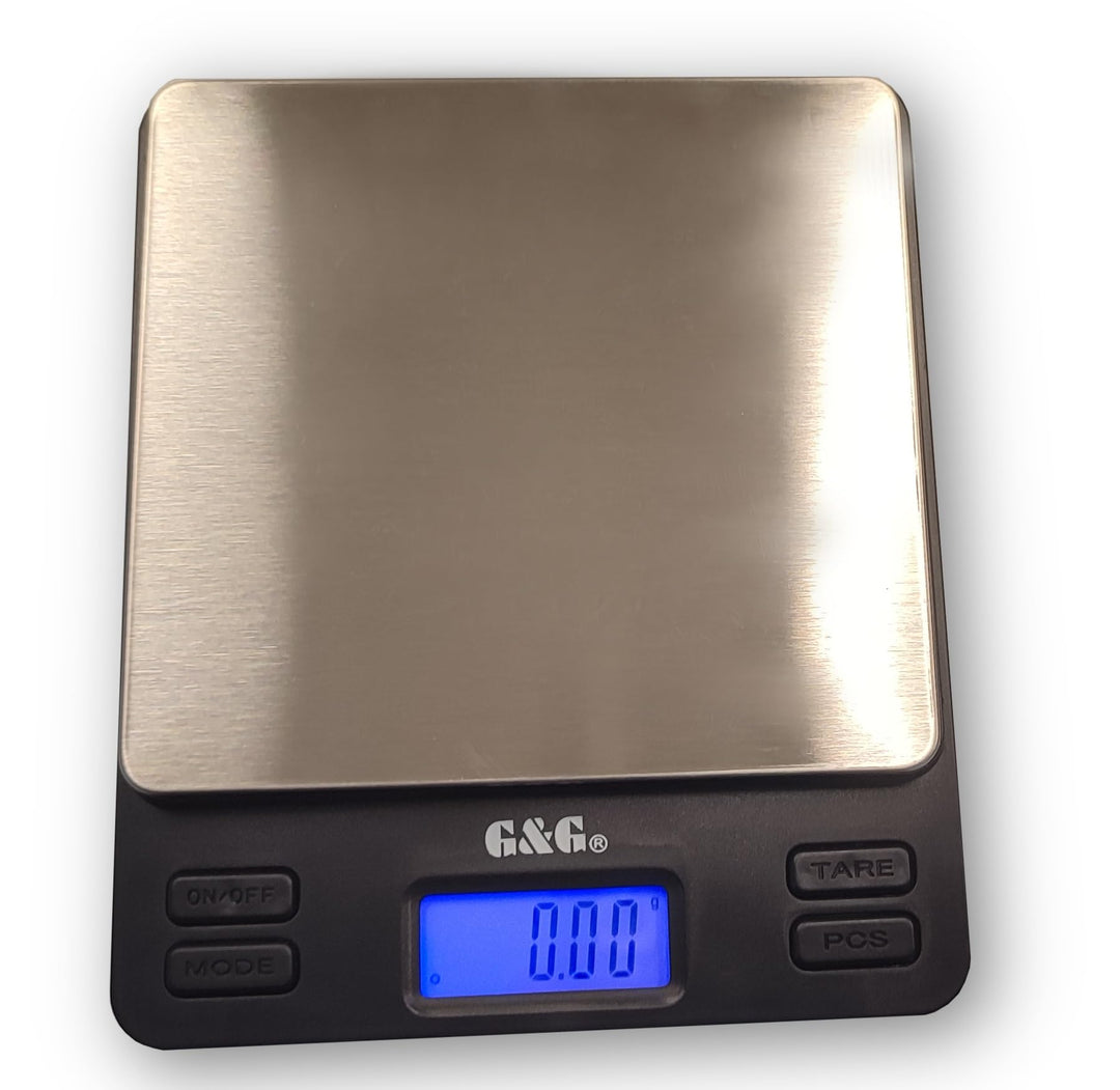 G & G Feinwaage LS 500g/0,01g, Taschenwaage Digitalwaage Briefwaage Extra grosse Wägefläche, 2 Trays