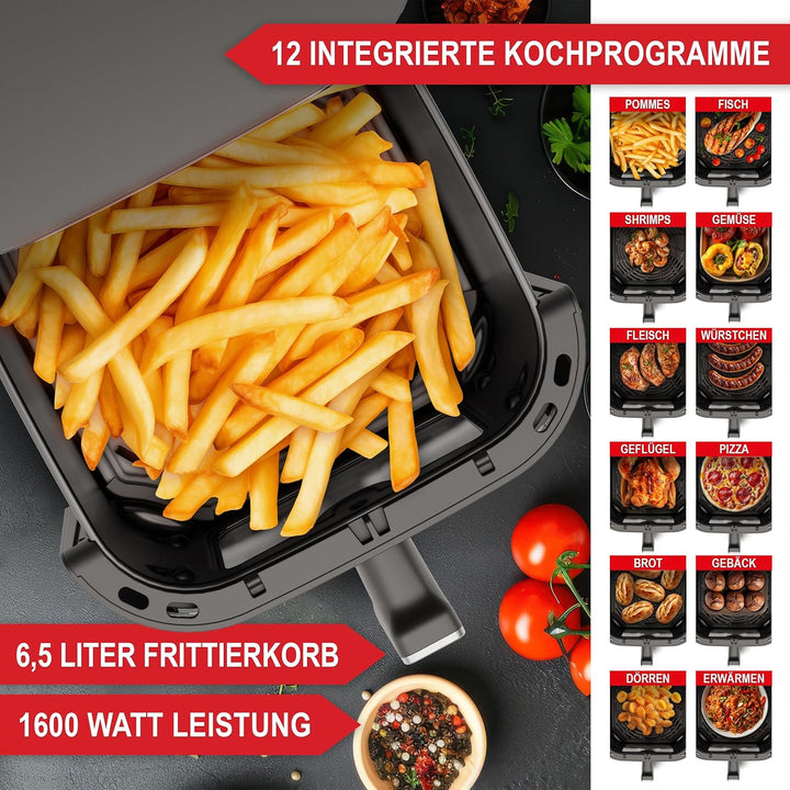ONBEST Heissluftfritteuse mit grossem Sichtfenster & 12 Kochprogrammen – XL Airfryer mit 6,5 Liter,1