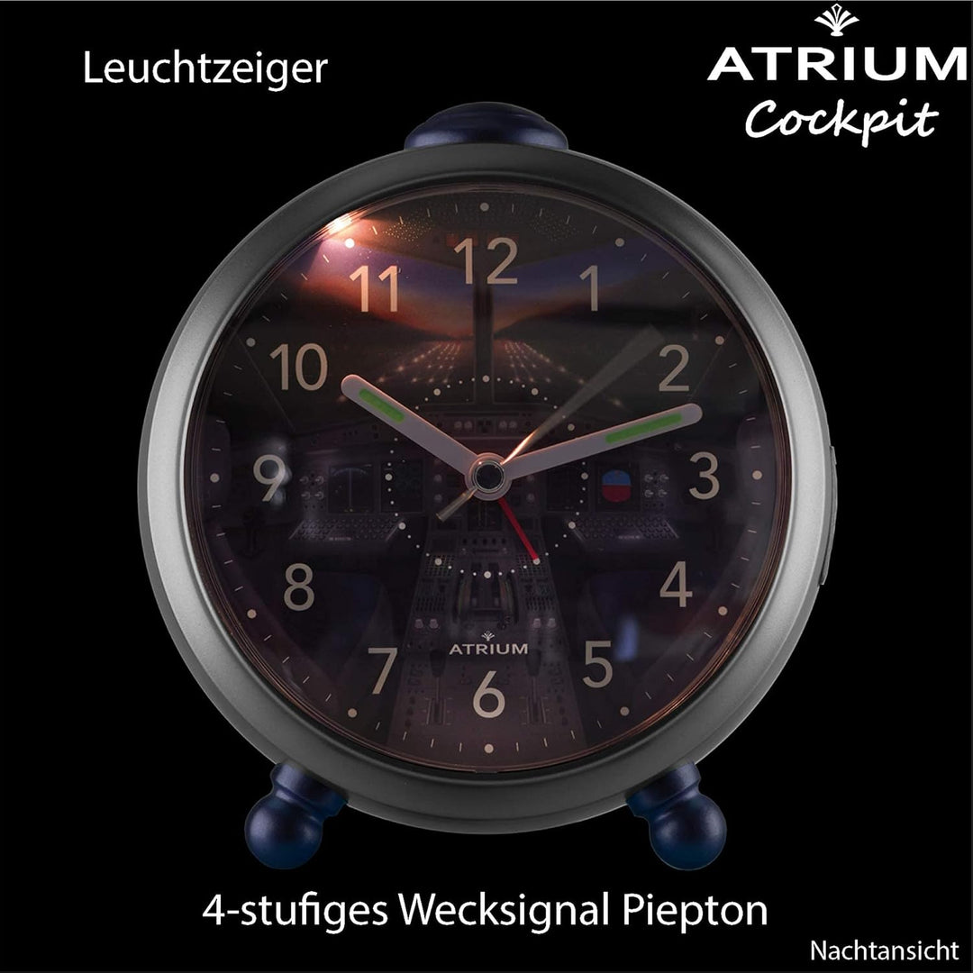 Atrium Kinderwecker Cockpit Jungen Flugzeug ohne Ticken Snooze Licht analog Quarz silberfarben A932-