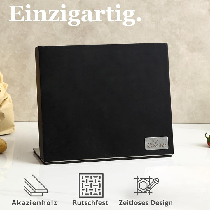 Oleio Magnetischer Messerhalter aus Akazienholz - Hochwertiger Messerblock mit starkem Magnet, Edels