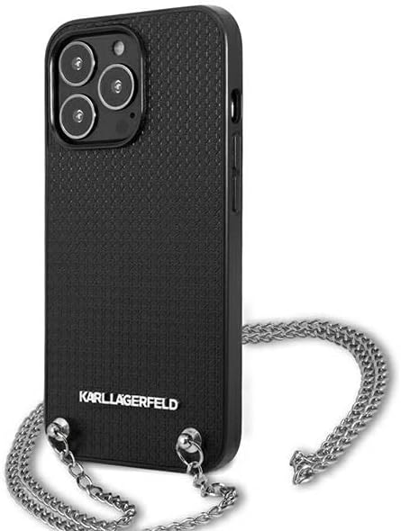 Karl Lagerfeld Leder Strukturiert und Kette – iPhone 13 Pro Hülle (Schwarz)