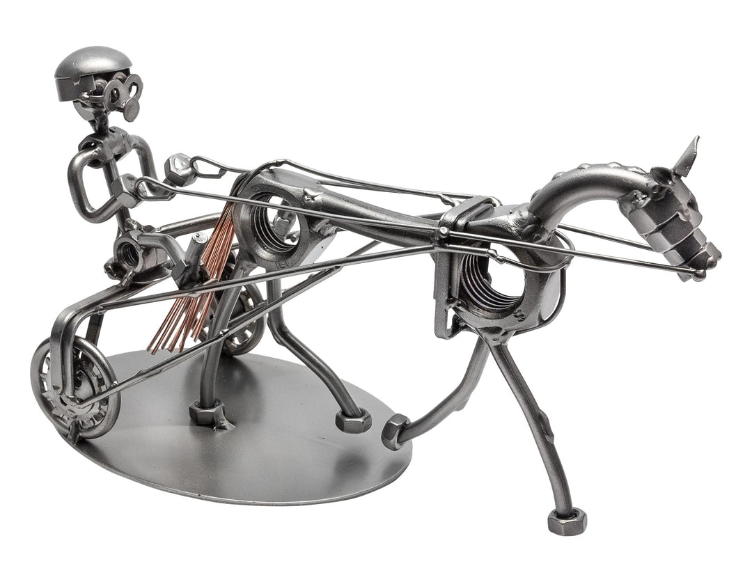 STEEMO Schraubenmännchen Fahrer Sulky Pferde-Geschenk Metall-Deko 27x12x15 cm