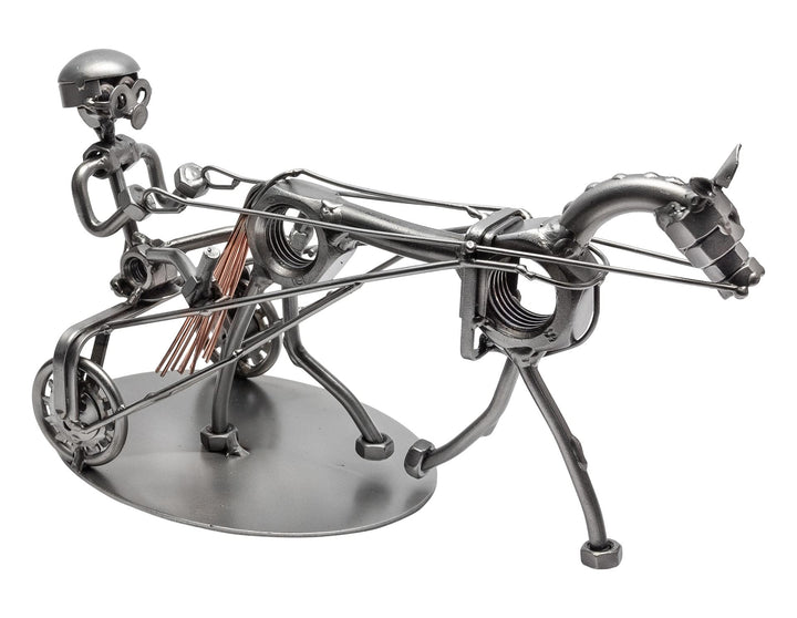 STEEMO Schraubenmännchen Fahrer Sulky Pferde-Geschenk Metall-Deko 27x12x15 cm