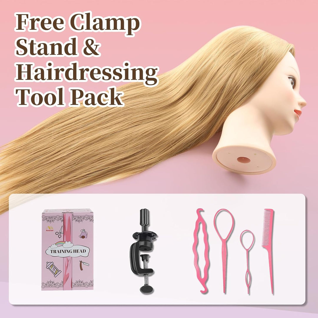 Frisierkopf 100% Synthetisches Haar übungskopf Friseur 26” Trainingsköpfe Puppenkopf Friseur Kopf Mi