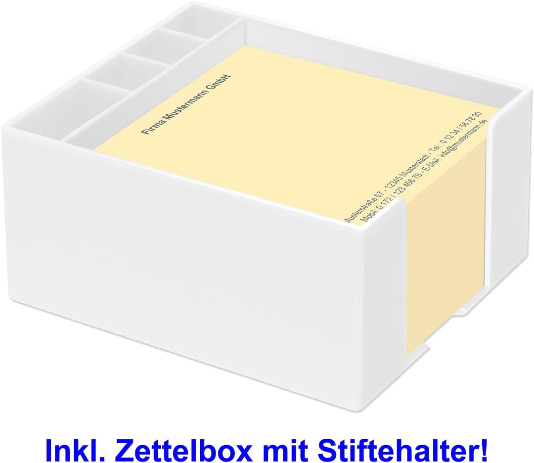 500 Notizzettel personalisiert in praktischer Zettelbox mit Stiftehalter 10 x 10 cm (chamois), chamo