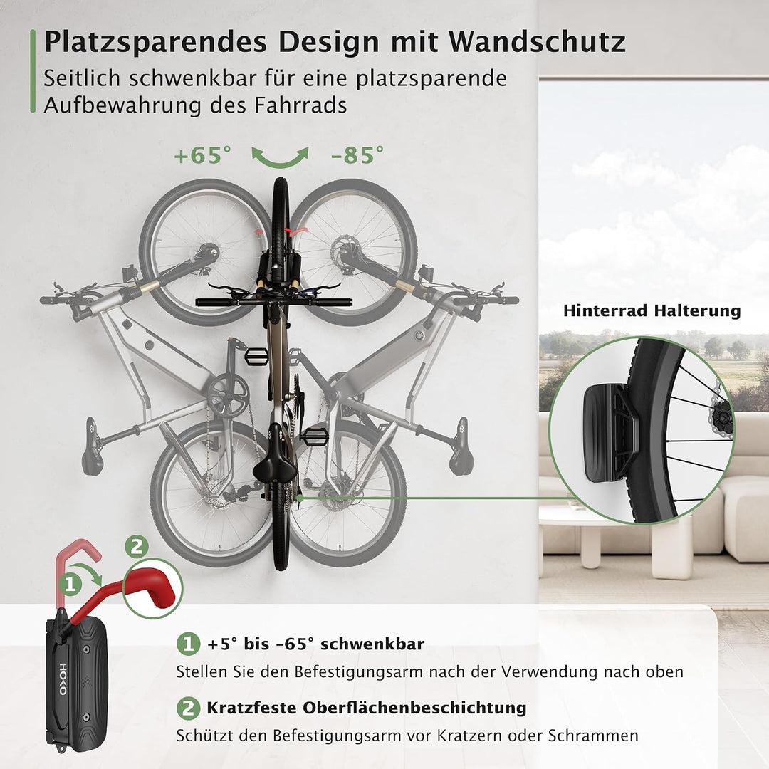 HOKO-Velo 30 4er set Fahrrad Aufhängung für die Wand mit Hinterrad Halterung als Geschenk. Seitlich