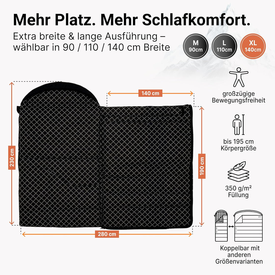EXPLORER Arctic XXL Deckenschlafsack Winter -24°C Extrem – Camping Schlafsack aus 100% Baumwolle & F
