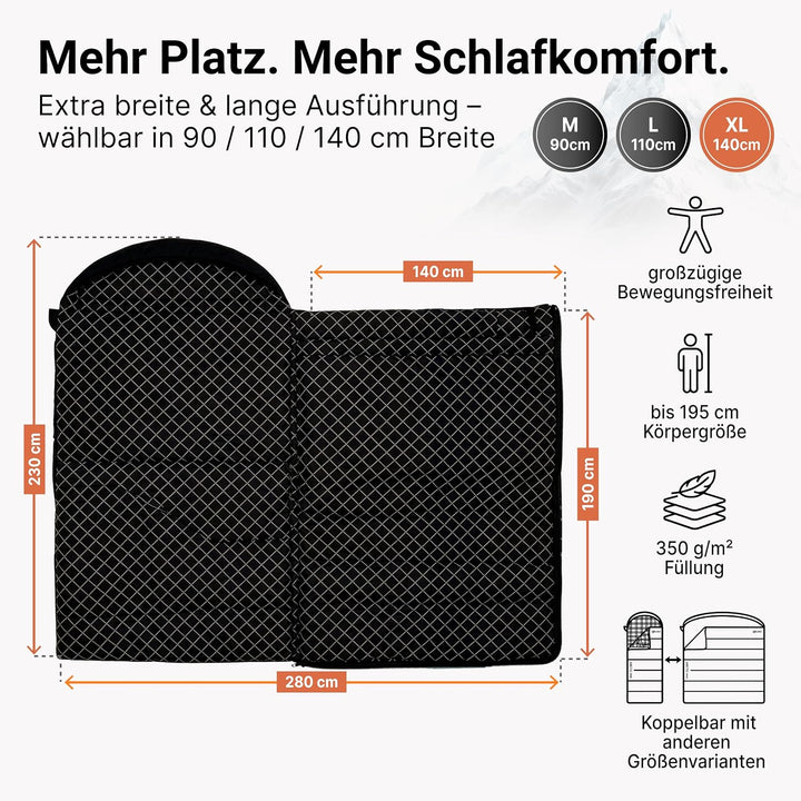 EXPLORER Arctic XXL Deckenschlafsack Winter -24°C Extrem – Camping Schlafsack aus 100% Baumwolle & F