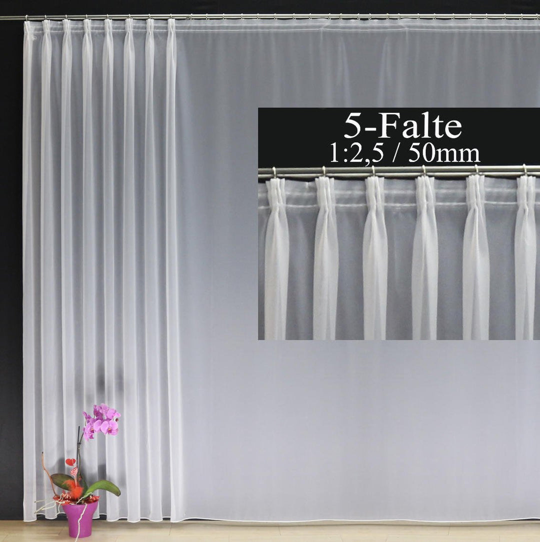 EASYHomefashion Fertiggardine nach Mass Voile Store weiss, massgefertigt, halbtransparent mit 5er-FA