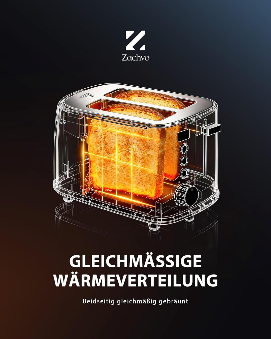 Edelstahl 2 Scheiben Toaster mit LED-Countdown & Brötchenaufsatz, extra breite 3,5 cm Schlitze für T