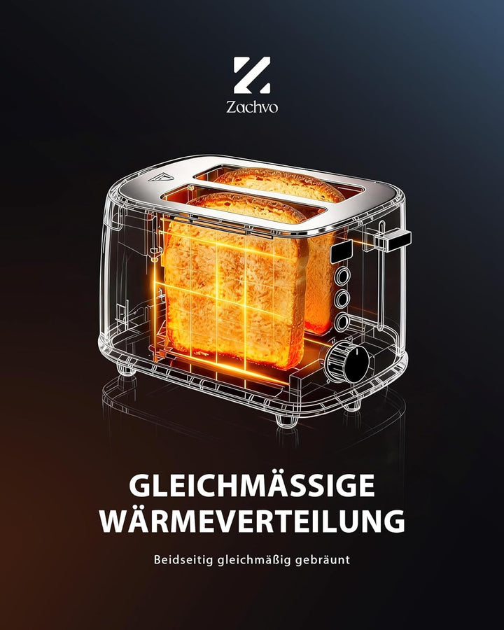 Edelstahl 2 Scheiben Toaster mit LED-Countdown & Brötchenaufsatz, extra breite 3,5 cm Schlitze für T