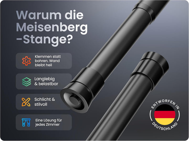 MEISENBERG Gardinenstange ohne Bohren 110-200cm - Klemmstange für Gardinen - Teleskopstange Vorhang