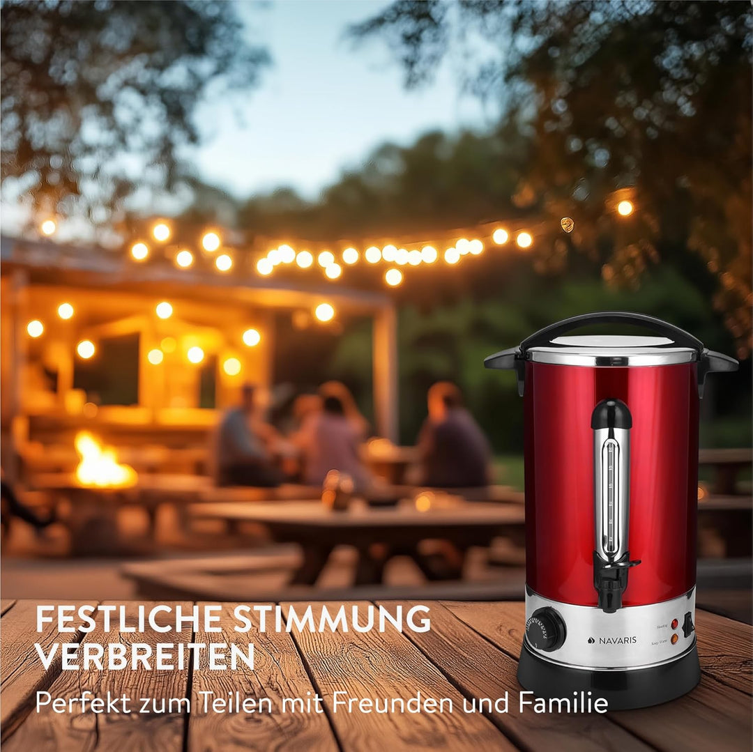 Navaris Glühweinkocher Heisswasserspender aus Edelstahl - 10l - mit Thermostat Füllstandanzeige Zapf