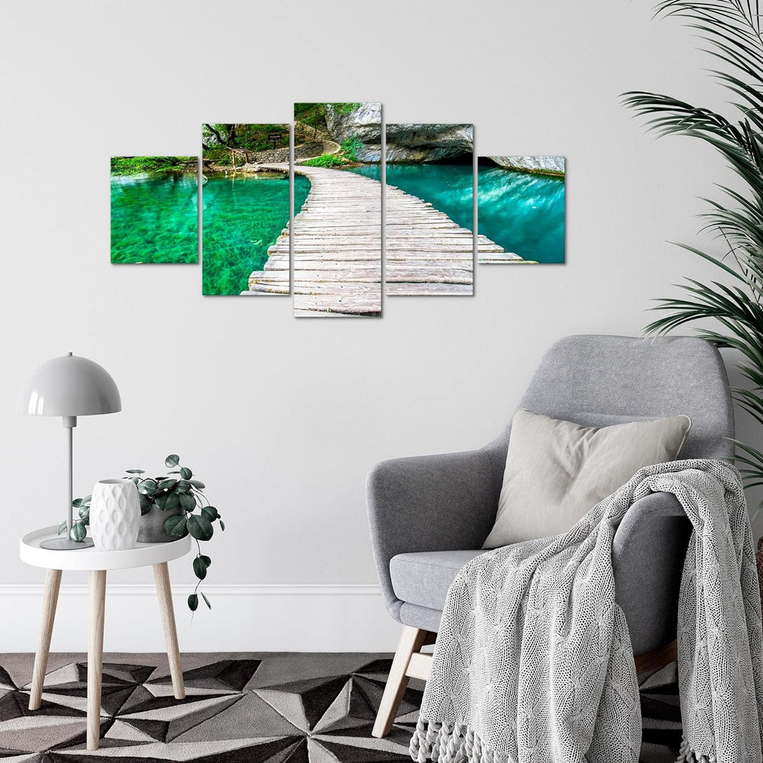 Runa Art Wandbilder Landschaft Brücke 5 Teilig Bild auf Vlies Leinwand Deko Schlafzimmer Wohnzimmer