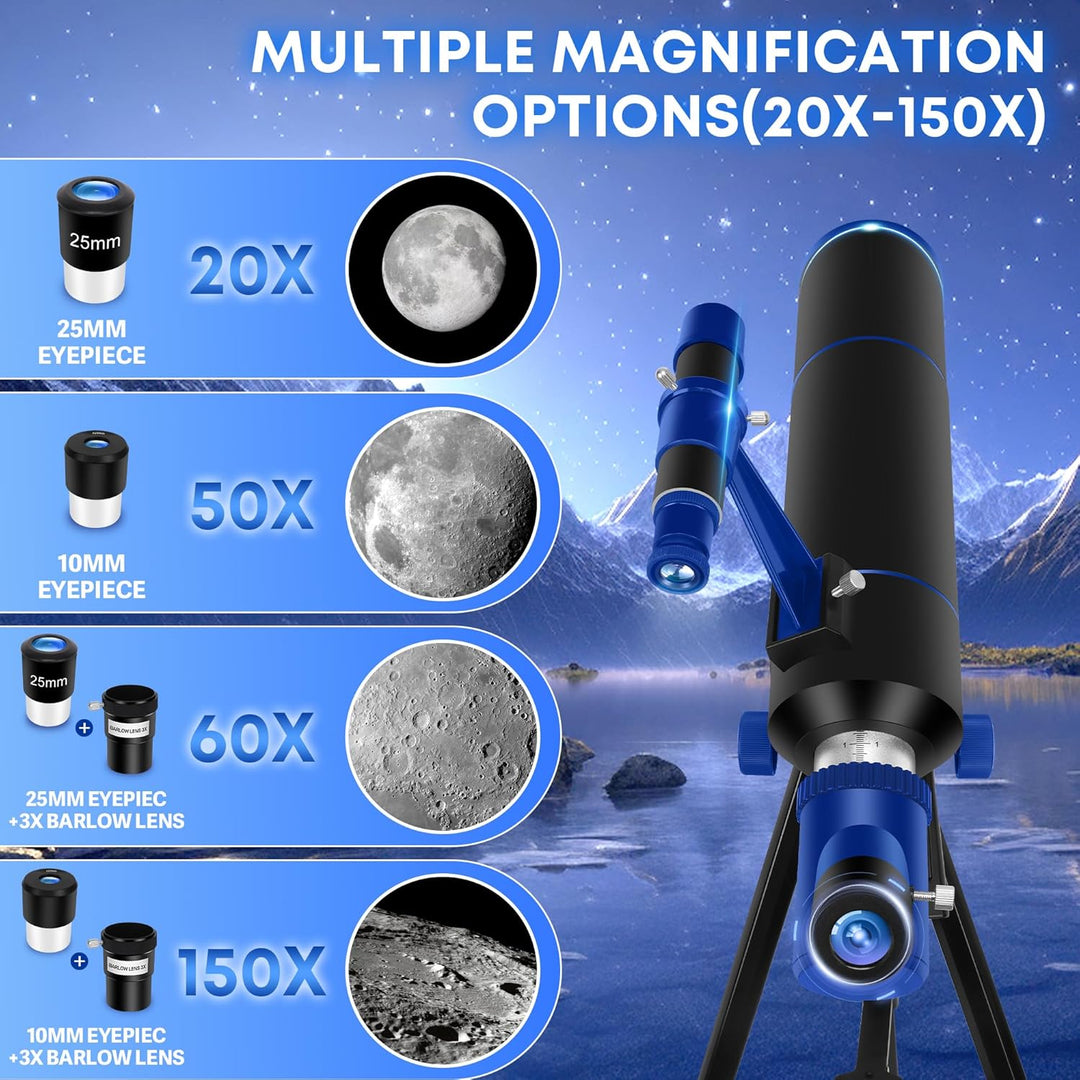 Dianfan Teleskop für Erwachsene Astronomie, 80mm Blende 500mm Teleskop für Kinder & Anfänger, Tragba