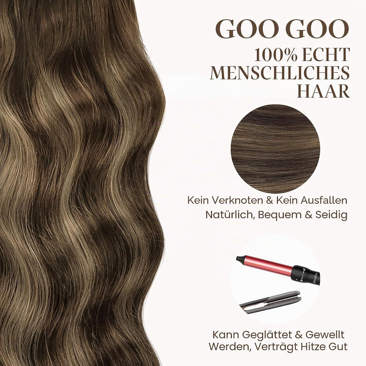 GOO GOO Tape in Extensions Echthaar, Balayage Schokoladenbraun Gemischter Honig Blond 40pcs 100g 35c