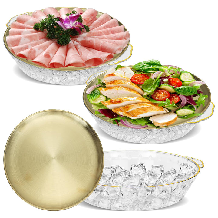 3 Stück Gekühltes Serviertablett Set, 30 cm Tablett Edelstahl, Buffet Partyplatte für Obst, Gemüse,