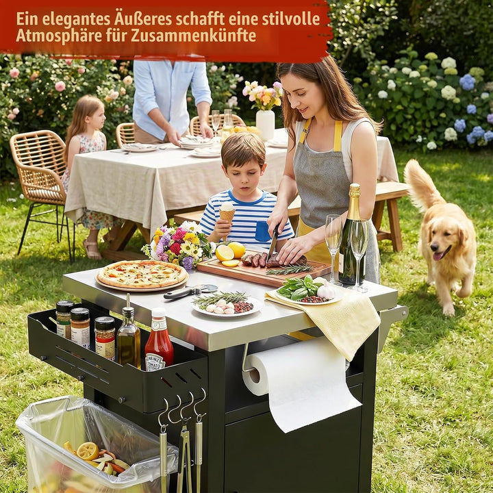 Denmay Grilltischwagen Outdoor Küchenwagen, Tragbarer Grillwagen für Onni Pizzaöfen, Grillständer fü